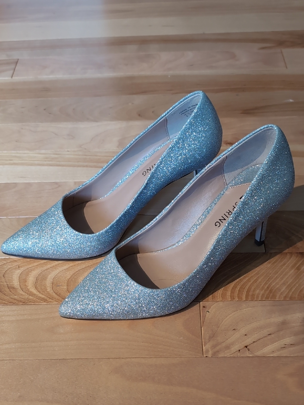 Sparkle Pointed-Toe Pumps in Light Blue